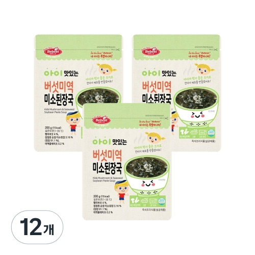 베베스트 아이 맛있는 버섯 미역 미소 된장국 200g (12개)