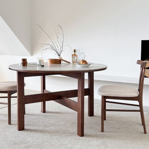 오엑스 원목 원형 포세린 세라믹 식탁 1200