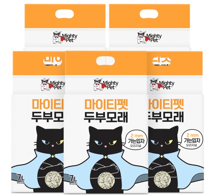마이티펫 두부모래 2mm 가는입자 무향 2.5kg (5개)_이미지