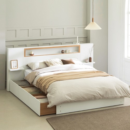 웰퍼니쳐 리나 6구 롱서랍 수납 LED침대 Q