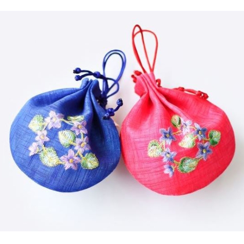 체크스토리 청홍 자수 복주머니세트 2개 예단복주머니 외국인선물 전통선물 청홍복주머니1세트 2개_이미지