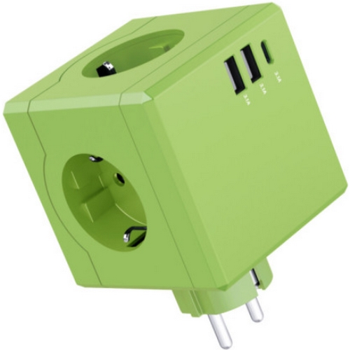 MPG 3구 16A USB 고용량 큐브 디자인 플러그형 멀티탭 라이트그린_이미지