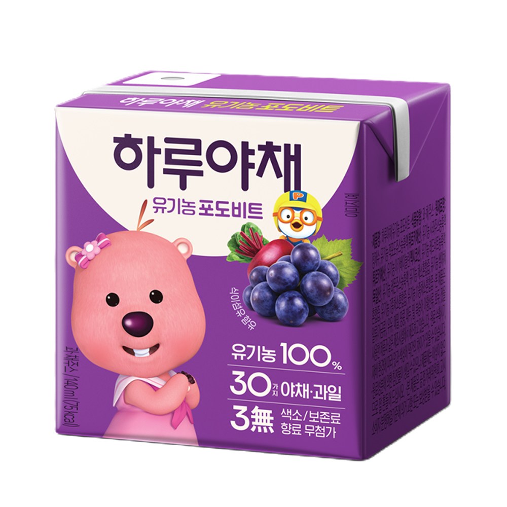 한국야쿠르트 하루야채 유기농 포도비트 140ml (96개)_이미지