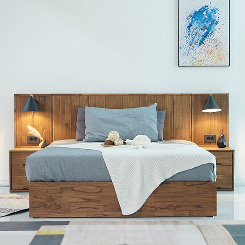 히트디자인 세로헤드 LED침대 Q+협탁 2개 (매트별도)_이미지