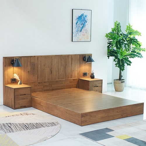 히트디자인 세로헤드 LED침대 Q+협탁 2개 (매트별도)_이미지