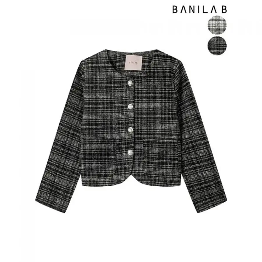 바닐라비 여성 라운드넥 체크 트위드자켓 659045_이미지