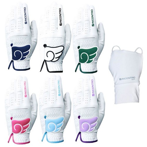 인콘트로 엔젤 윙 스킨핏 반양피 골프장갑+손등토시 세트 (4개)