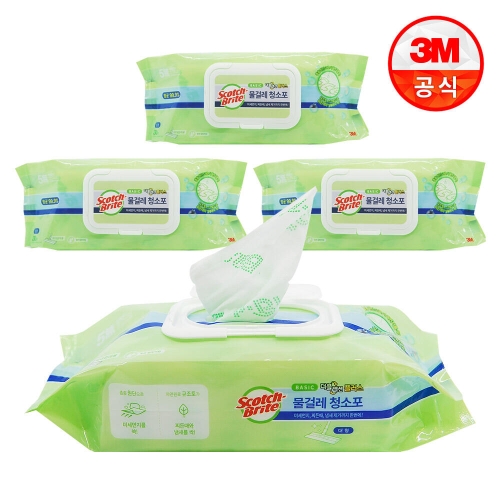 3M 스카치브라이트 베이직 물걸레 청소포 더블액션 플러스 대형 30매 (4개)_이미지