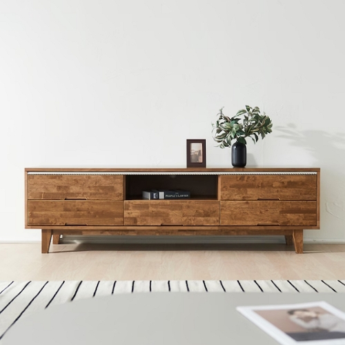 바로방가구 넬로우 오픈서랍 고무나무 원목 거실장 1500_이미지