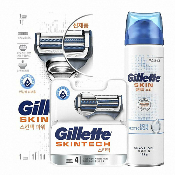 질레트 스킨텍 파워 + 면도날 (면도기1개+날4개+젤)_이미지