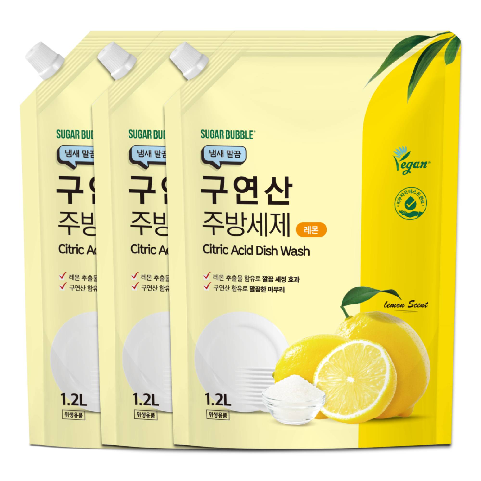 슈가버블 구연산 레몬 주방세제 리필 1.2L (3개)_이미지