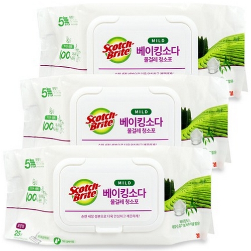 3M 스카치브라이트 베이킹소다 물걸레 청소포 마일드 표준형 25매 (5개)_이미지