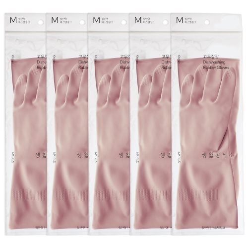 생활공작소 라텍스 고무장갑 양손 세트 일반형 파스텔핑크 중 M 5개