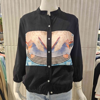 꼼빠니아 차이나 카라넥 프린트 스트링 셔츠 가을 CAFF8-WRZ010 블랙 55_이미지