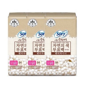 쏘피 바디피트 내몸에 순한면 자연의 색 무표백 속커버 팬티라이너 일반 84개[3팩(252개)]