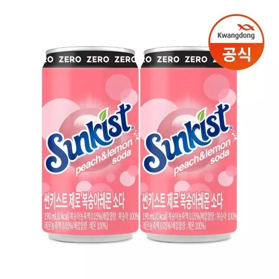 썬키스트 제로 복숭아레몬 소다 190ML 60입 34378636_이미지