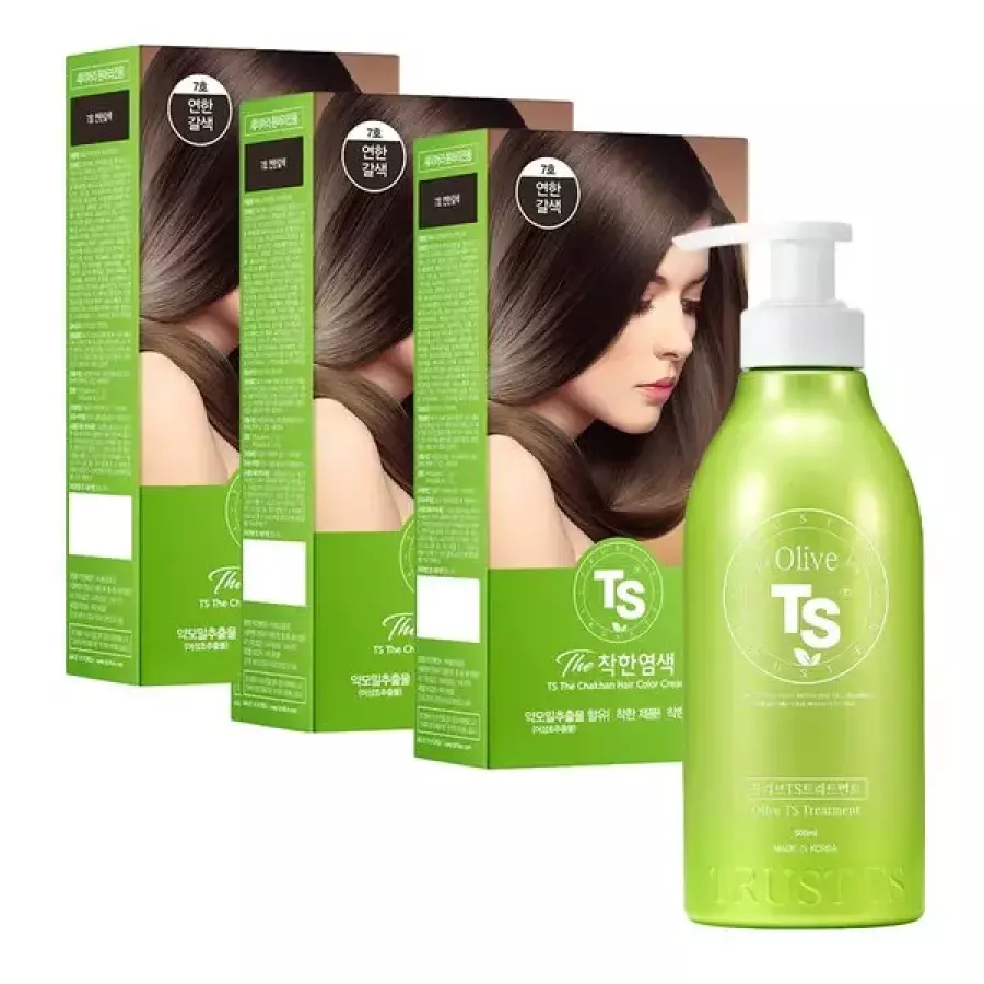 TS 더착한 염색약 120g 3개+TS 올리브 트리트먼트 500g 4종세트