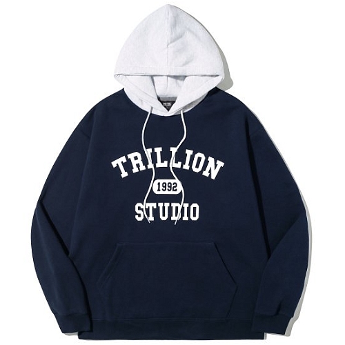 트릴리온 후드티 후드 후디 컬러 배색 1992 그래픽 NAVY COLOR MIXED GRAPHIC HOODIE TRSHT04NV_이미지