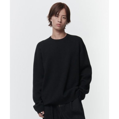 무신사 스탠다드 MUSINSA ANDAR D 미니멀 오버사이즈 크루 넥 니트 블랙 MMBWL6Z06-BK 349452_이미지