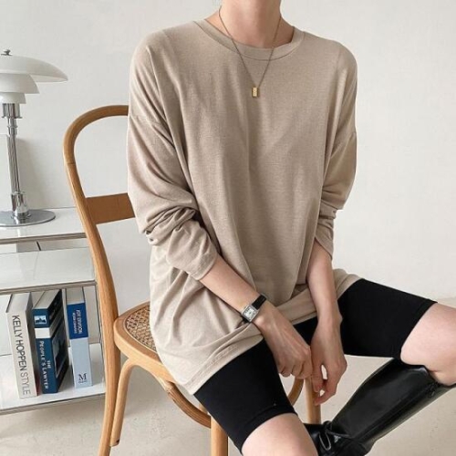 나야홍 빅사이즈 409 무지라운드넥긴팔티 DLDK433_이미지