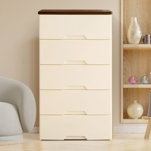 유원피에스 보노하우스 모던플러스 티크 우드상판형 5단 서랍장