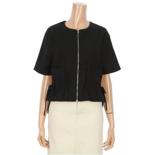 96NY 린넨 노카라 포켓 스트링 반팔 자켓 NO5JK013M0