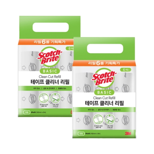 3M 스카치브라이트 대형 베이직 테이프클리너 리필 6롤 (2개)