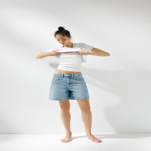 자라 국내 TRF 데님 미드라이즈 버뮤다 팬츠 인디고 5252/105/405 3345614