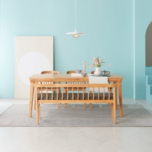 헤닝 몽스 원목 식탁 1800 (의자3개+벤치1개)_이미지