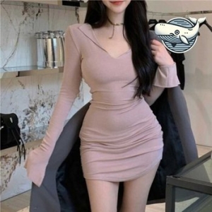 스타일리쉬 긴팔 미니 원피스 몸매 강조 슬림핏 WFH6LNS_이미지