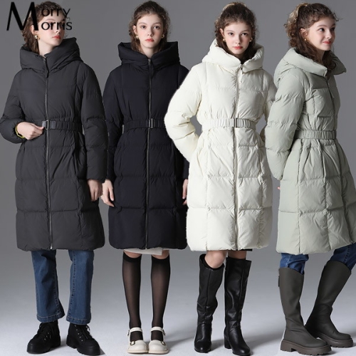 모리모리스 하이넥 후드 덕다운 롱 패딩코트_이미지