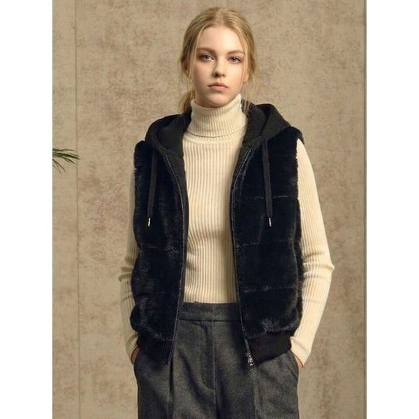리오벨 FAUX 밍크 호리젠탈 니트 후드 베스트 1163400