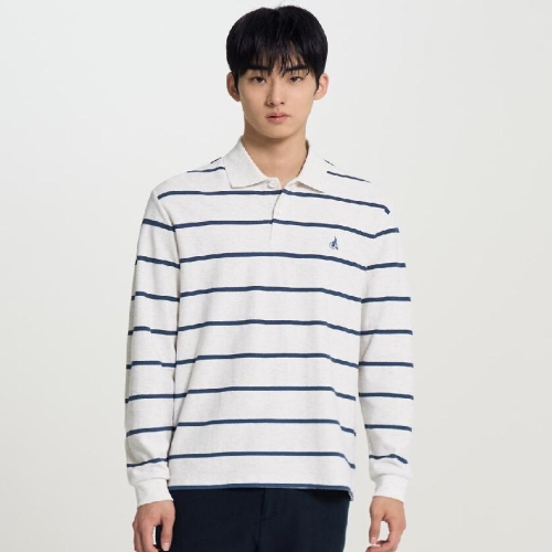 멘 텍스처 칼라넥 스트라이프 긴소매 티셔츠 아이보리 BC6241C550
