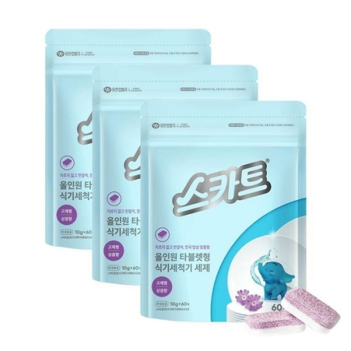 유한킴벌리 스카트 식기세척기 세제 상큼향 60개입 (3개)_이미지