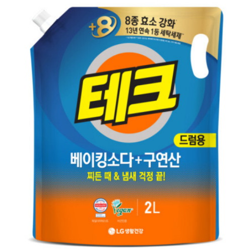 LG생활건강 테크 베이킹소다+구연산 드럼용 리필 2L (5개)