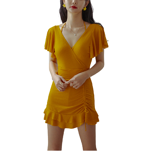 여성 빅사이즈 셔링 체형보정 프릴 망고스틴 원피스수영복 F359