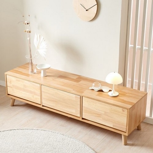 케어퍼니처 클로이 1단 서랍 고무나무 원목 거실장