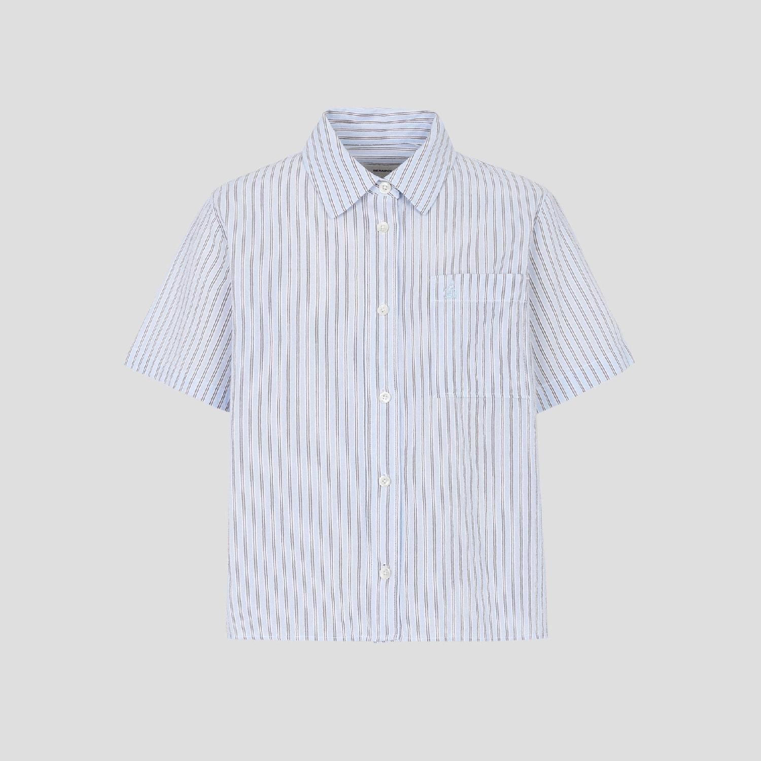 레이디스 서커 반소매 셔츠 스카이 블루 BF6465C11Q