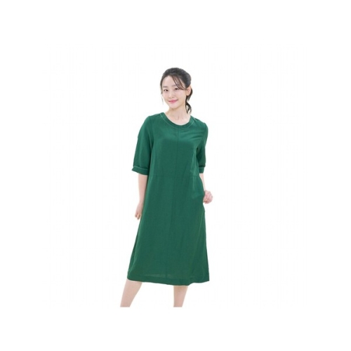 스티치 소매단 라운드 린넨 원피스_OHDMOP213