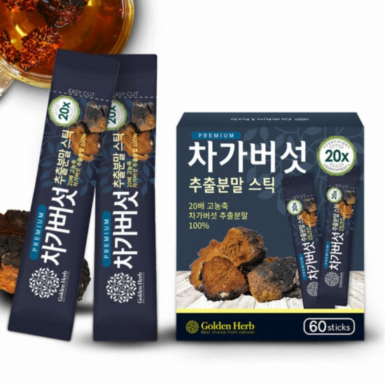 허브인코리아 골든허브 프리미엄 차가버섯 추출분말 스틱 60포 (1개)_이미지