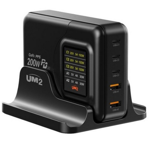 아임커머스 UM2 PD PPS 200W 5포트 GaN 접지형 충전기 GAN2-LCD220W (거치대포함)_이미지