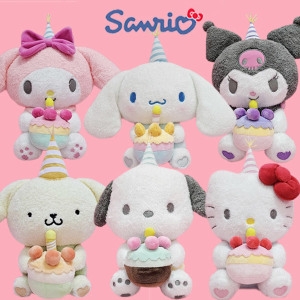 산리오 생일 케이크 ver2 인형 25cm 마이멜로디 쿠로미 시나모롤 포차코 헬로키티 동물 애착 토끼 강아지