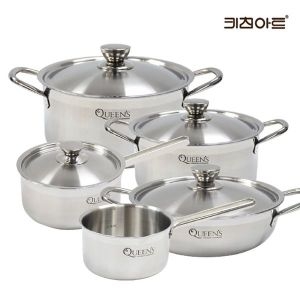 키친아트 퀸즈 통3중 스텐 냄비 5종 B (밀크팬14+편수18+양수20,24+전골24)