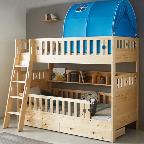 블랑 원목 분리형 서랍 책장 텐트 2층침대