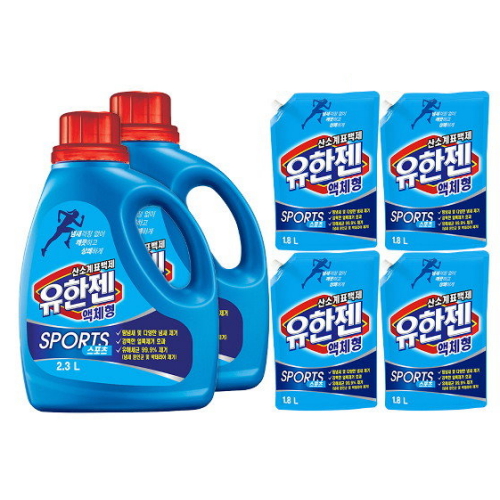 유한젠 스포츠 산소계표백제 2.3L + 리필 1.8L (본품2개+리필4개)_이미지
