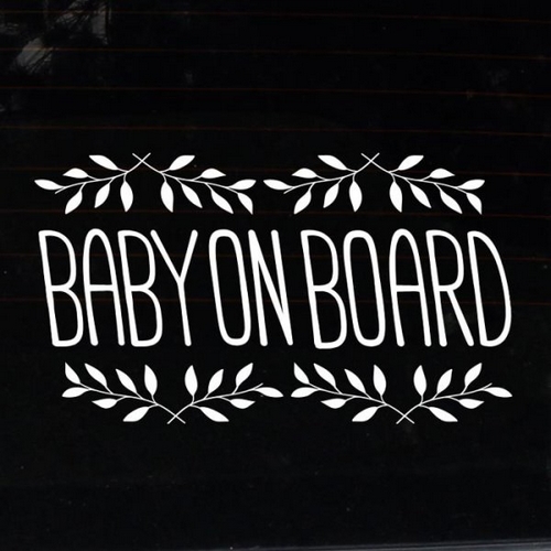 뭉키월드 타이포 잎사귀 Baby on Board 스티커 LSC-489 [화이트]