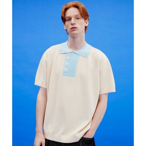 와이케이 WAIKEI 투톤 카라 반팔 니트 크림 883179