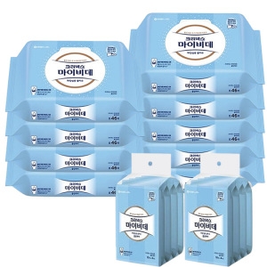 유한킴벌리 크리넥스 마이비데 클린케어 화장실용 물티슈 캡형 46매 + 리필형 10매 (캡9팩,리필8팩)