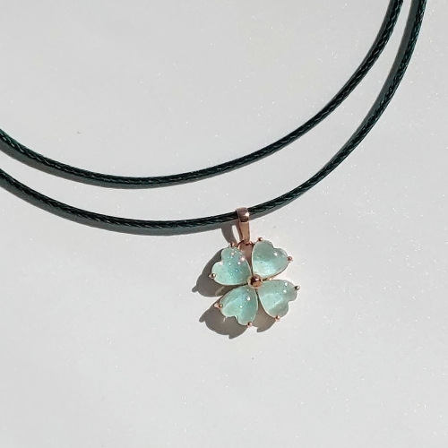 에버링 14K 금 네잎 클로버 그린티 행운 실키 체인 목걸이_NYPK42501G 주문제작 옐로우gold_이미지