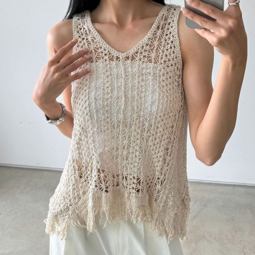 여성 여름 페스티벌 레이어드 태슬 시스루 나시 WT38269_화이트 Free